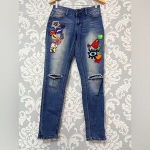 • Indigo Rein Patch Miller Wash Ripped Skinny Ankle Jeans